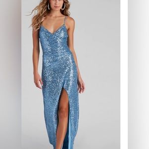 Blue sequin prom dress